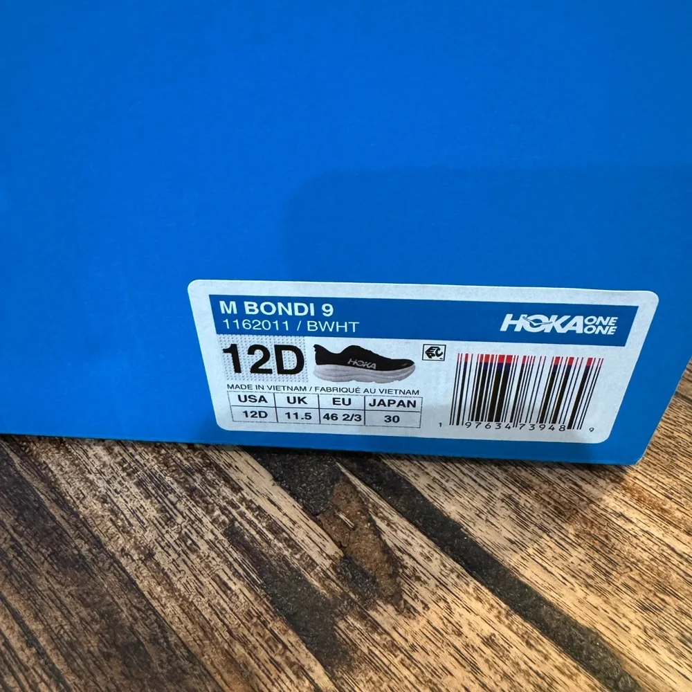 ✨BRAND NEW✨ Men’s HOKA Bondi 9 - Black/white, 12 - Picture 3 of 8